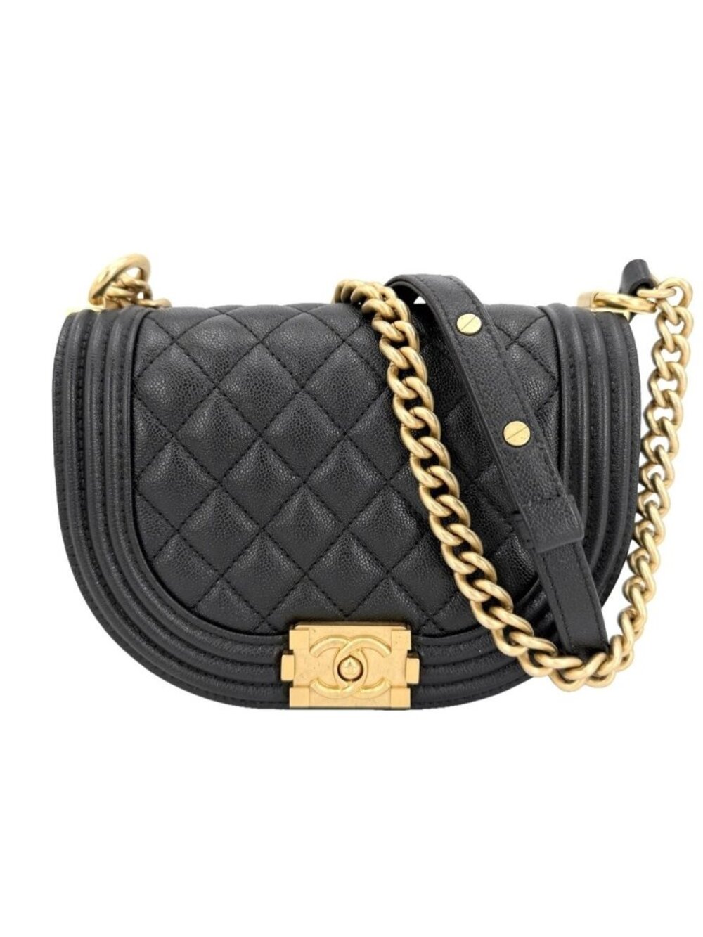 Chanel Shoulder Bag Quilted Half Moon Pochette CC Logo Bag Crossbody Boy Caviar